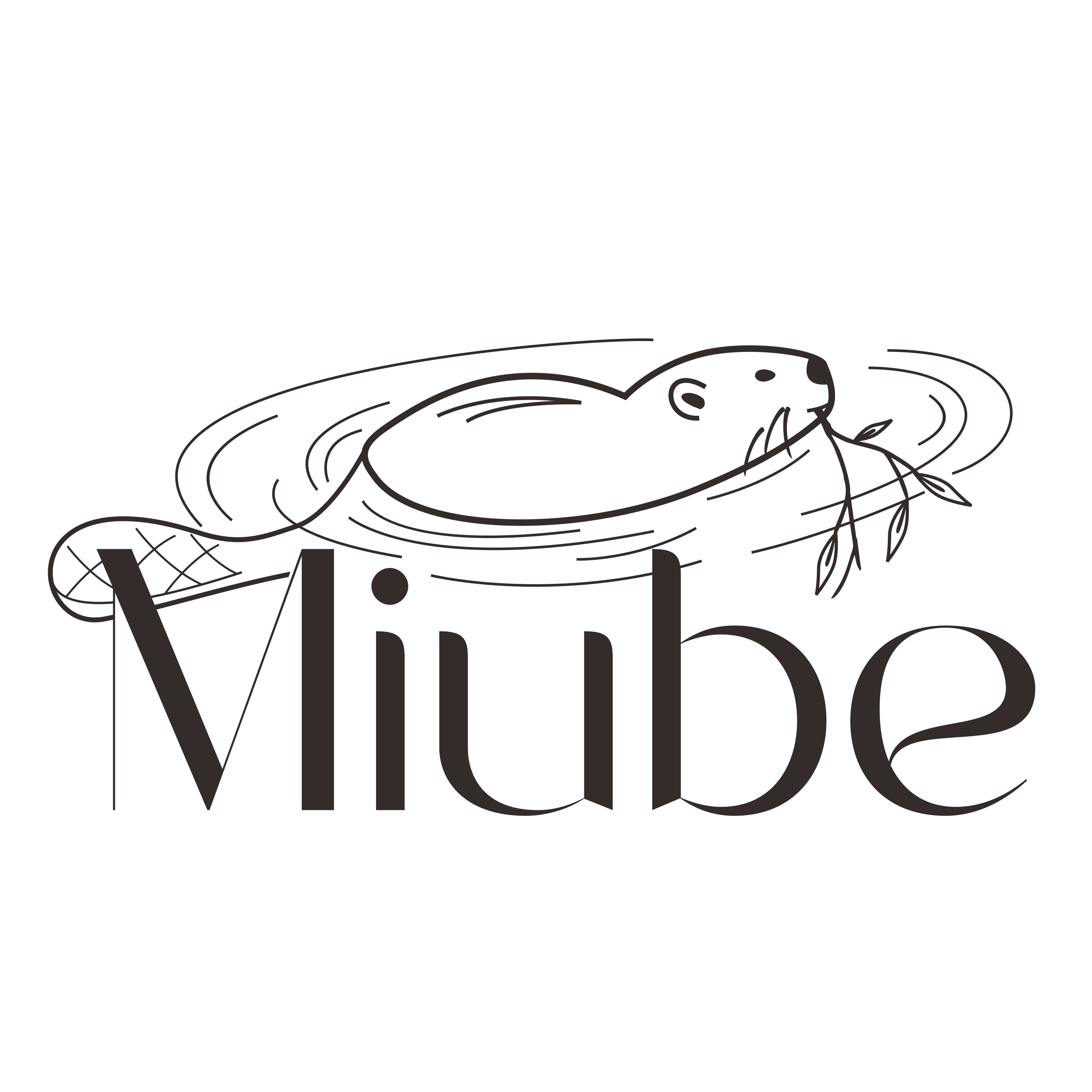 Miube logo, a beaver swimming around with a twig in its mouth